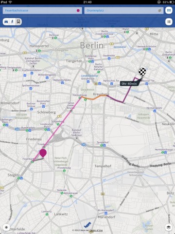 Navigation mit öffentlichen Verkehrsmitteln - Nokia Here Maps auf dem iPad (Screenshot: Golem.de)